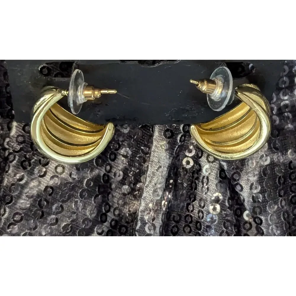 nOir Gold Half Hoop Shell Puff Earrings - Picture 2 of 4